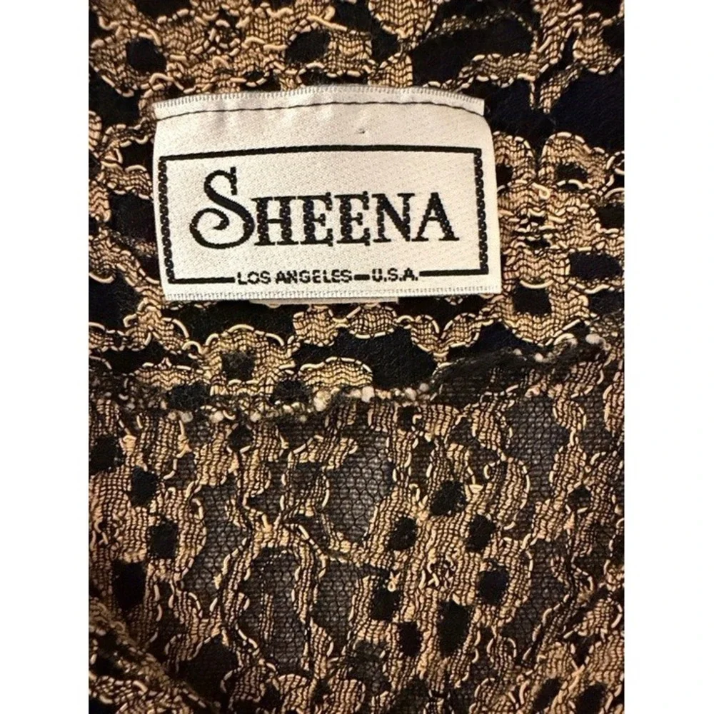 Sheena Los Angeles Women Gold Black Floral Lace Button Front Maxi Dress Back Tie